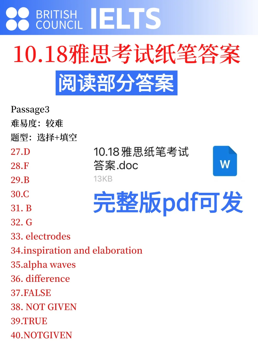 10.18日雅思考试原题+答案已出 速看 手慢无