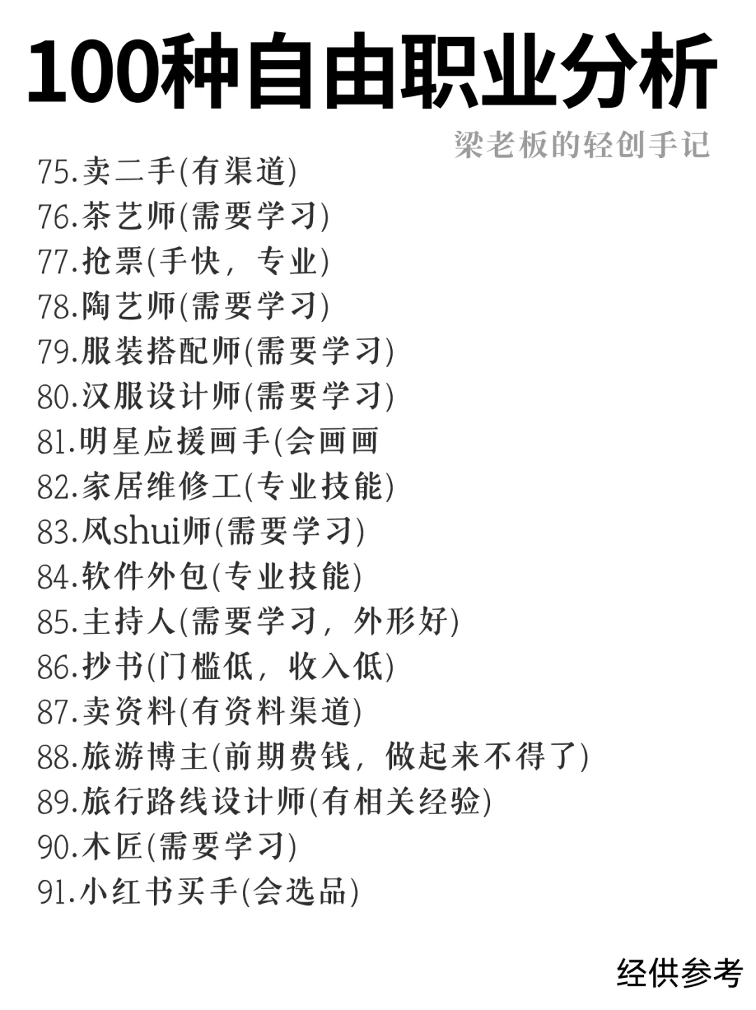 100种自由职业分析，不上班也饿不着