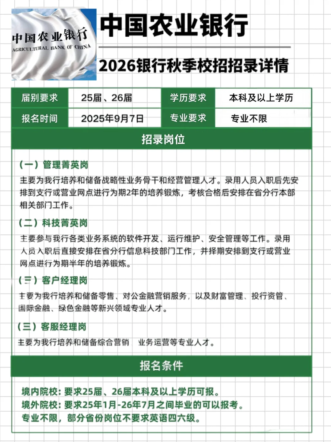 农业银行2026秋招详情