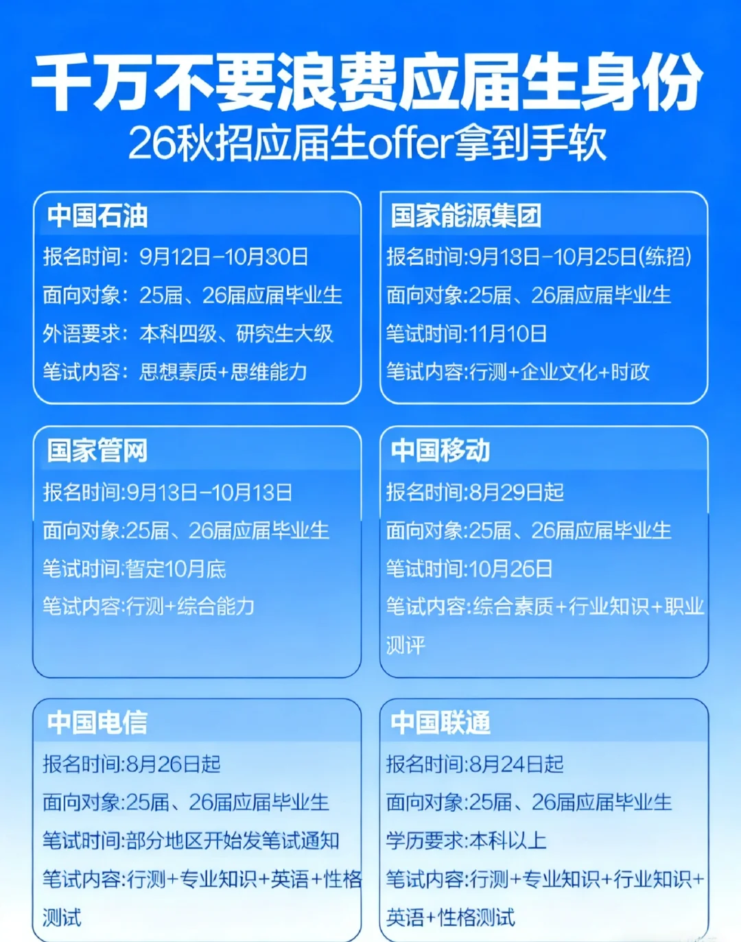 26 届央国企秋招全攻略：时间轴 + 求职要点