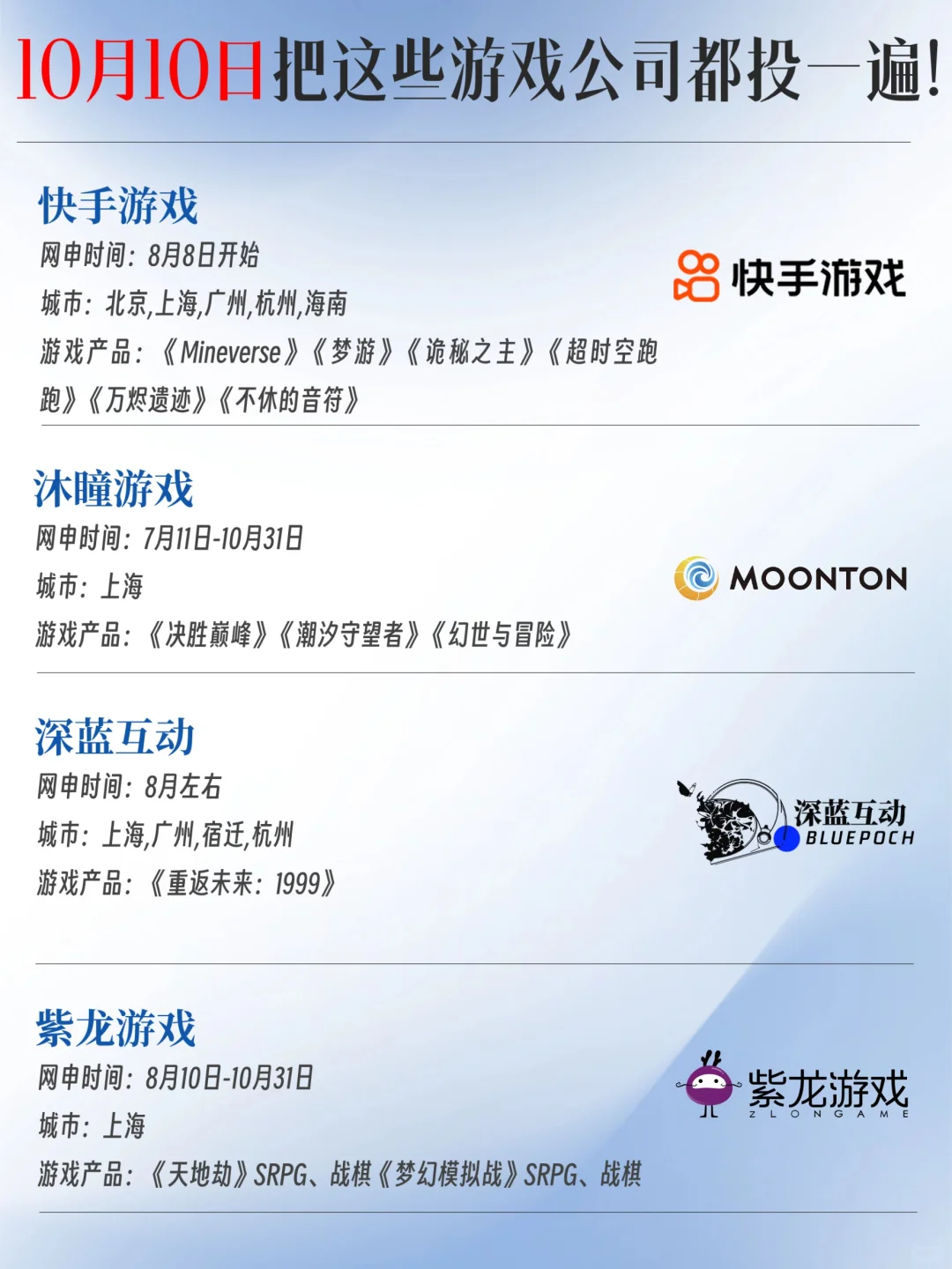 10.10必投的游戏公司！宝子们别躺了！