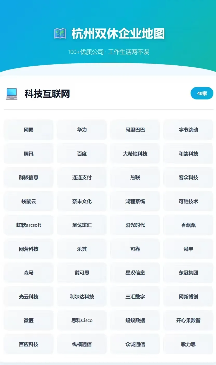 🗺️ 杭州双休地图来了！100+公司清单