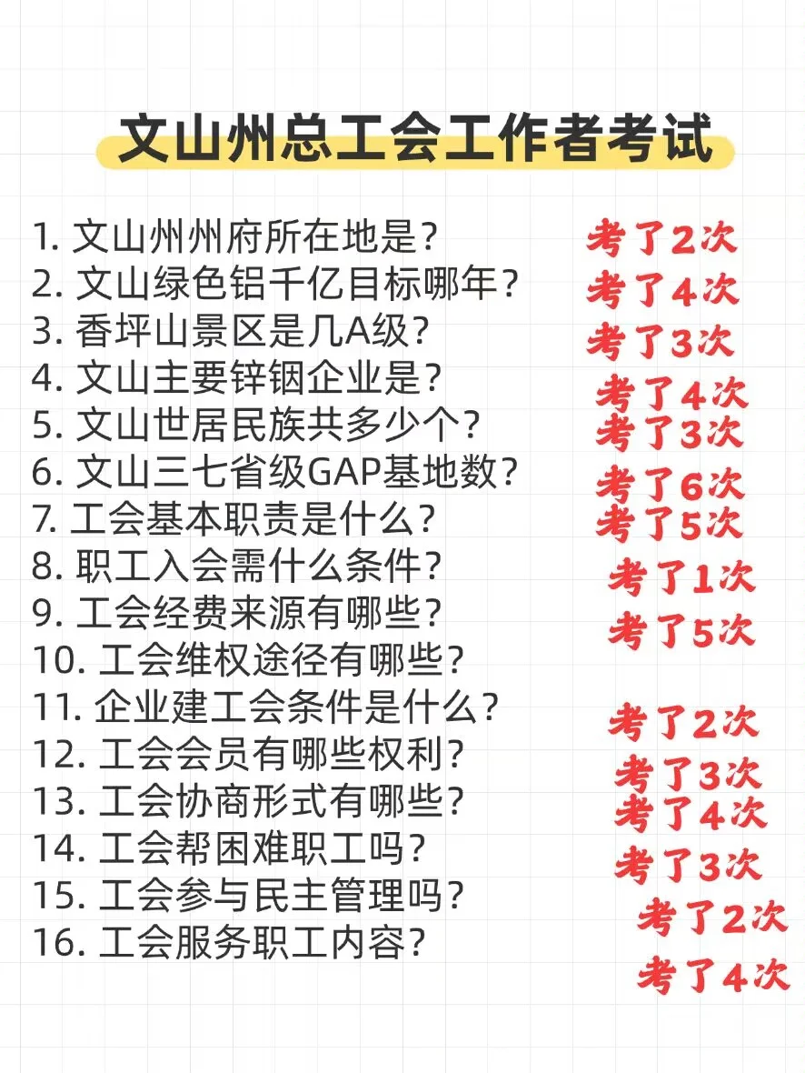 文山州总工会考试进度为0的，直接背
