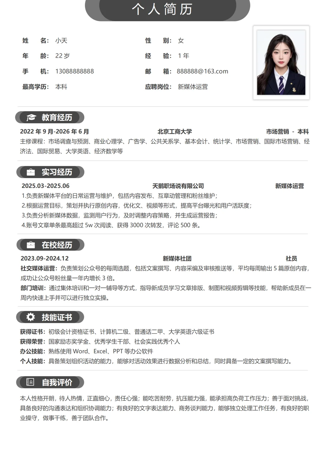 一天看了上百份简历，就这个是超好的👍