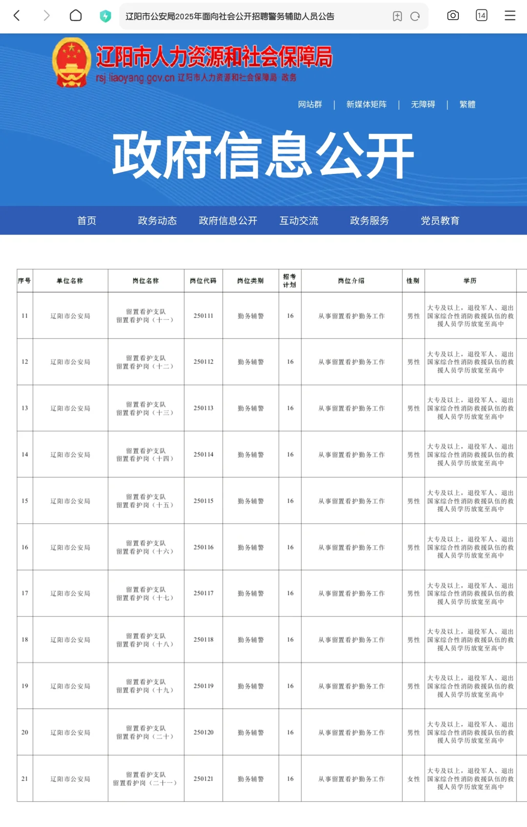 辽阳人注意！辅警招452人！高中可报！
