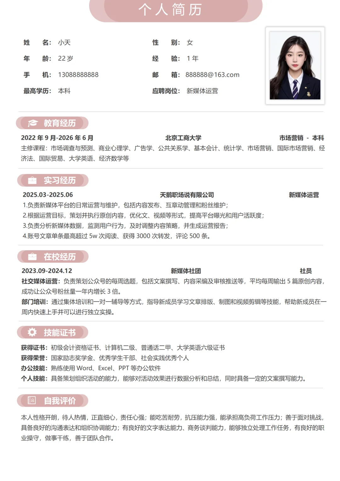 一天看了上百份简历，就这个是超好的👍