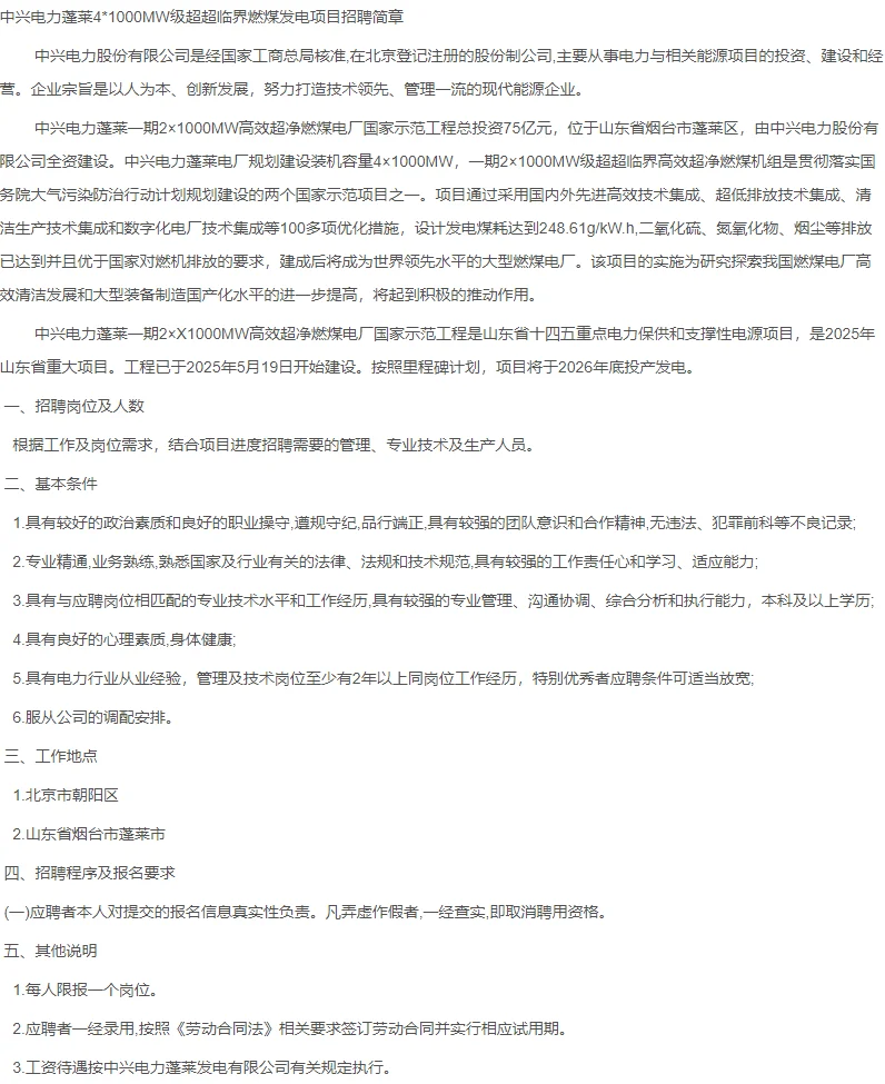 中兴电力企管部市场副主任招聘