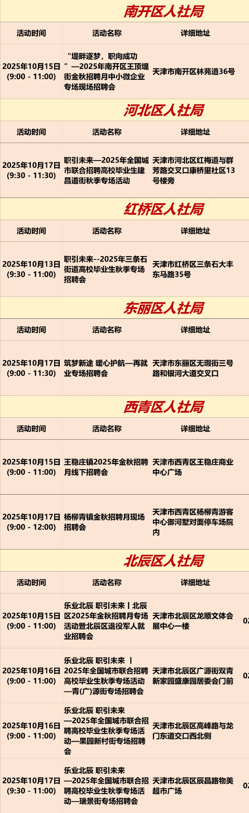 天津本周招聘会汇总来啦！（10.13-10.19）