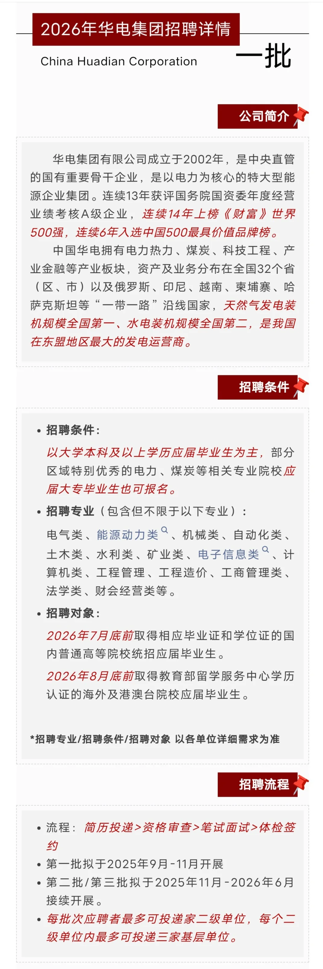 华电集团第一次全国统考！各公司招聘详情↑