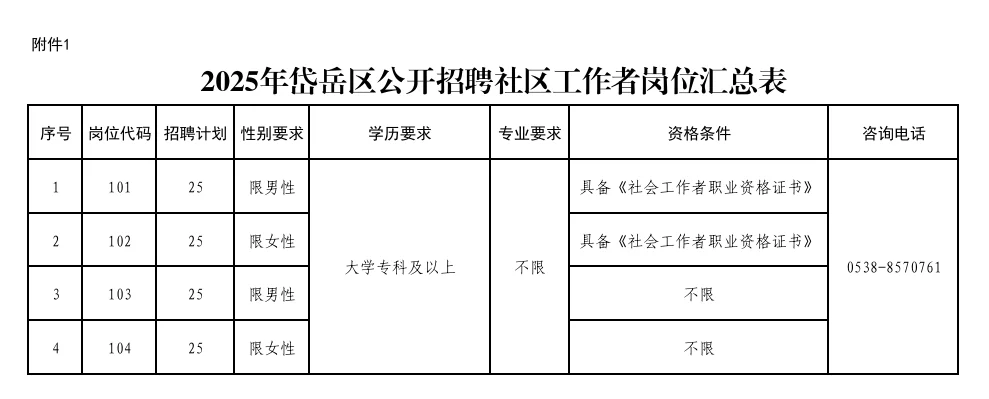 2025年泰安岱岳区公开招聘社区工作者公告