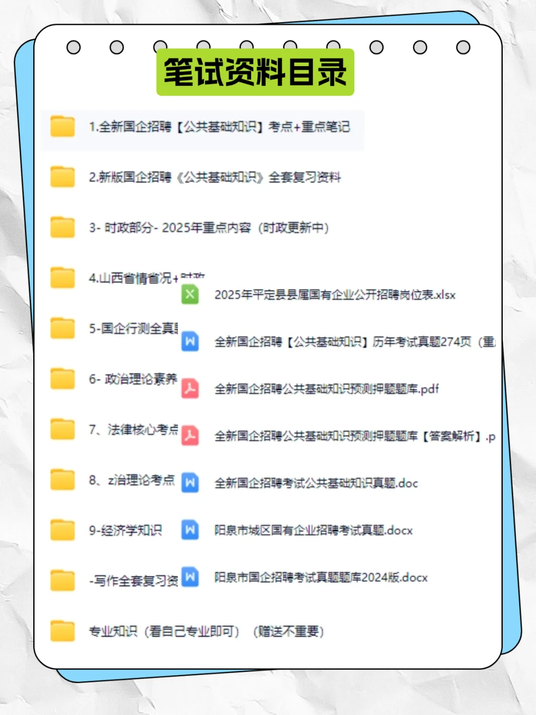 阳泉市平定县国企，笔试题库，拿到背完85+