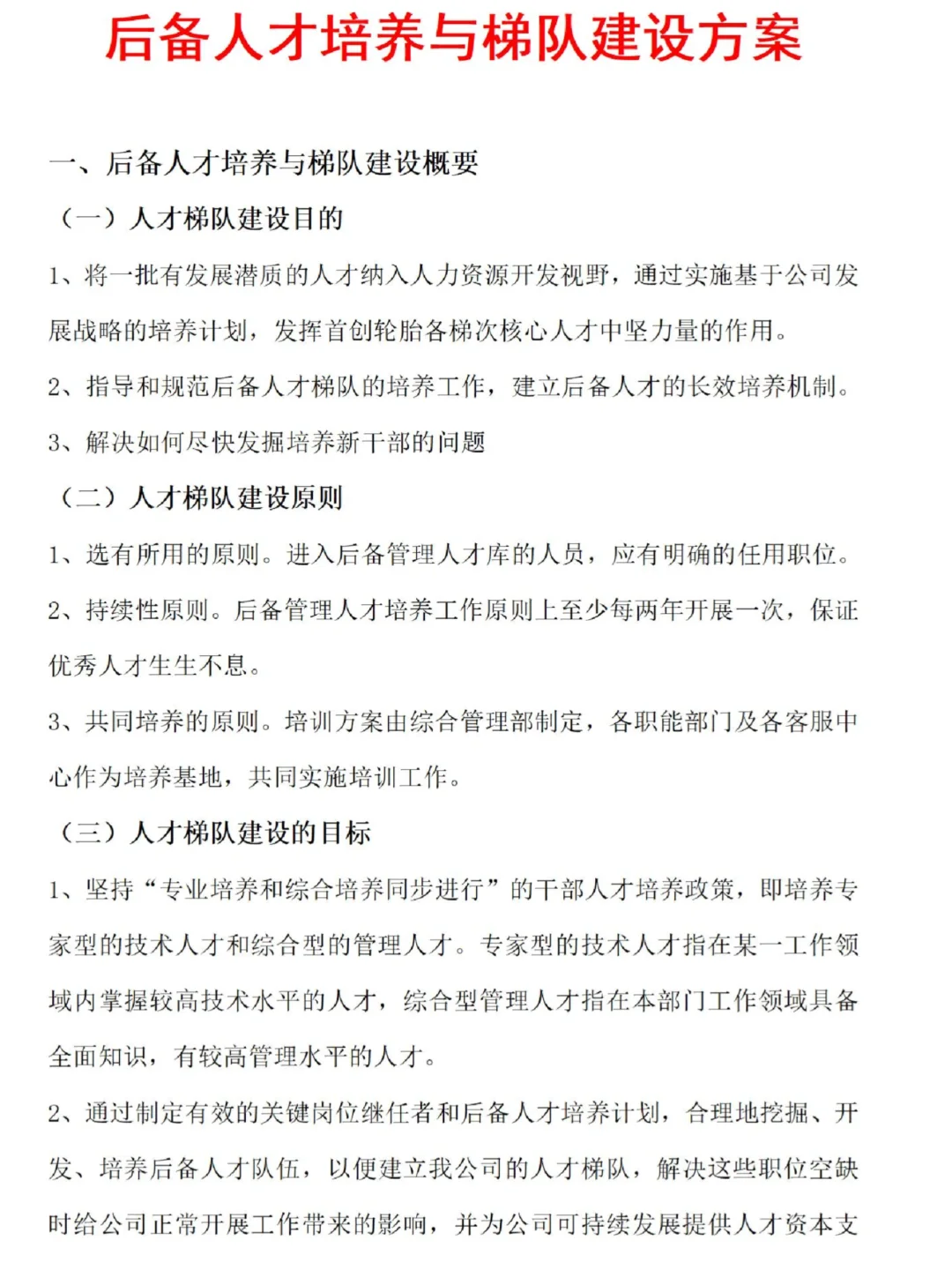 人才梯队建设方案
