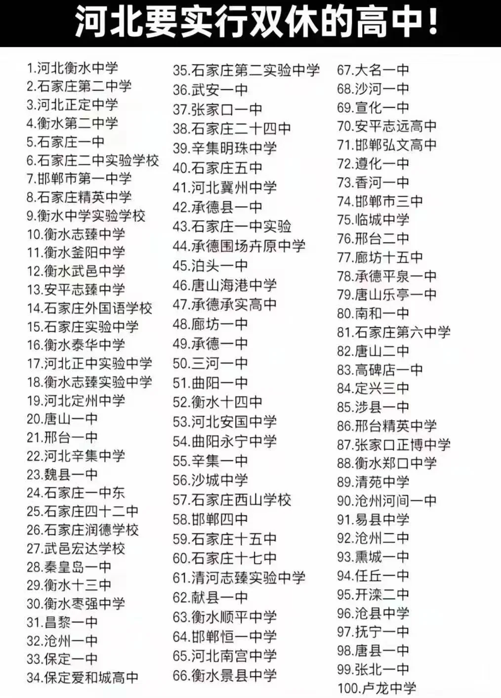高中双休？哪些学校实行了？