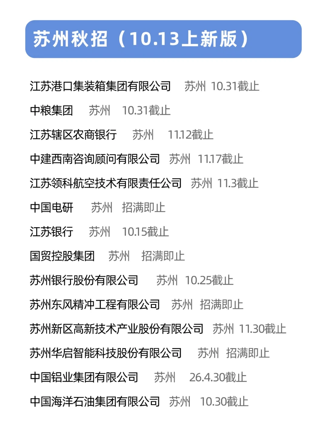 苏州秋招大开特开！还能继续捡漏