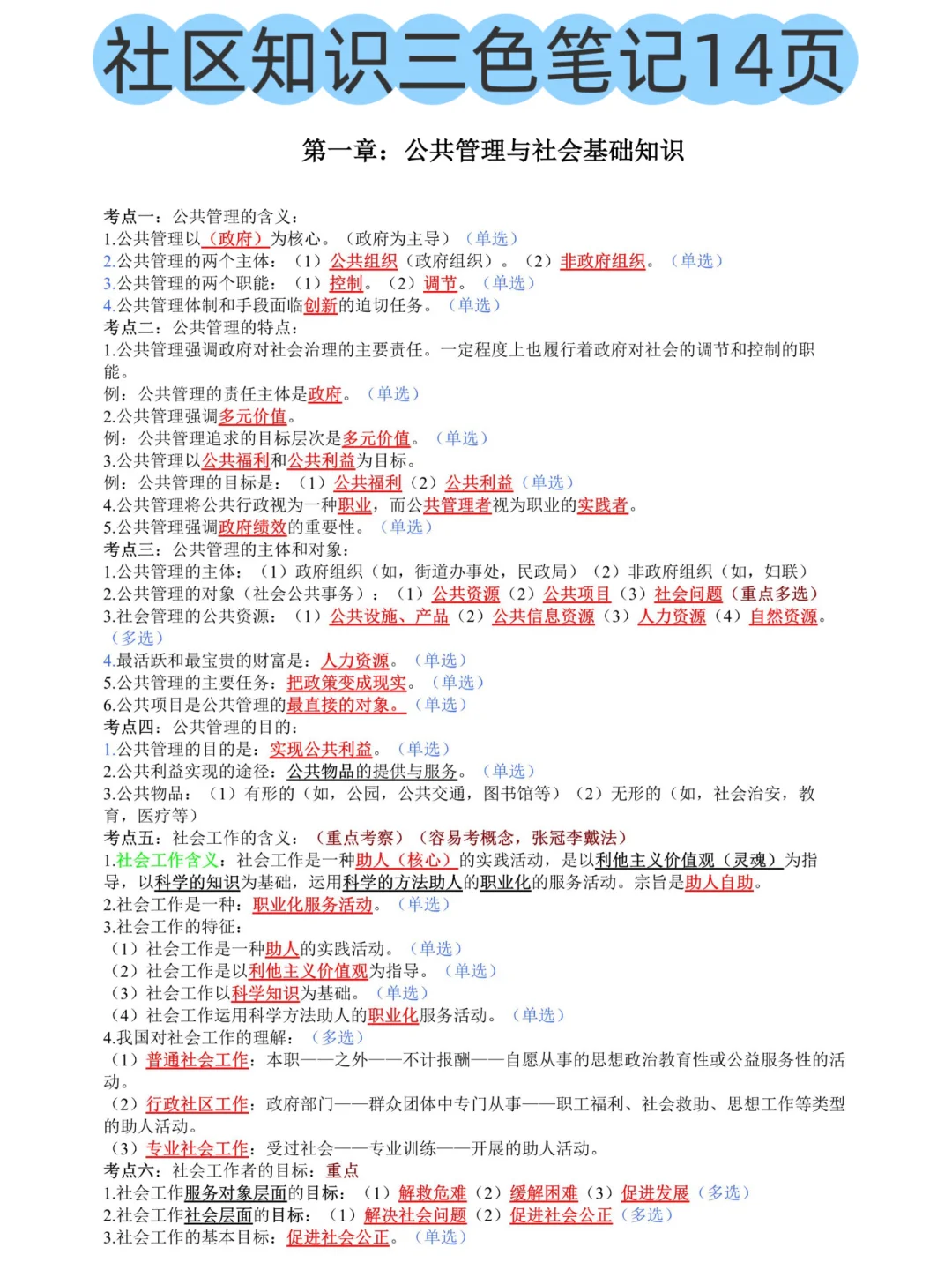 社区工作者招聘考试就考这些，拿去背！！