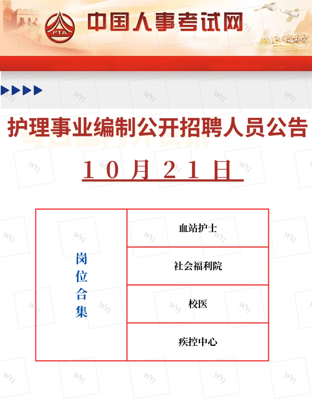 10.21护理编制招聘岗位（血站 校医 疾控）