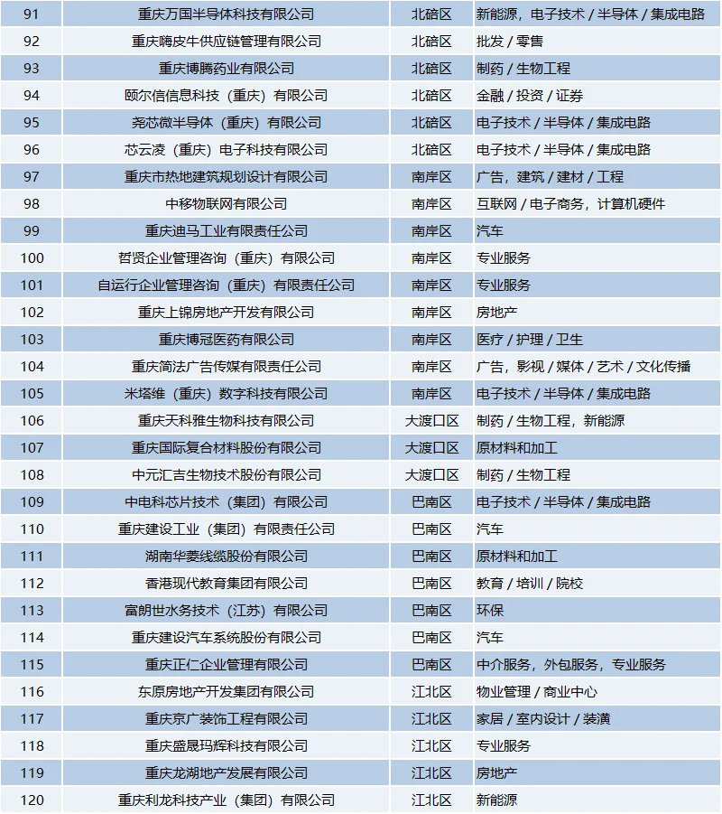 重庆高薪资的好公司名单
