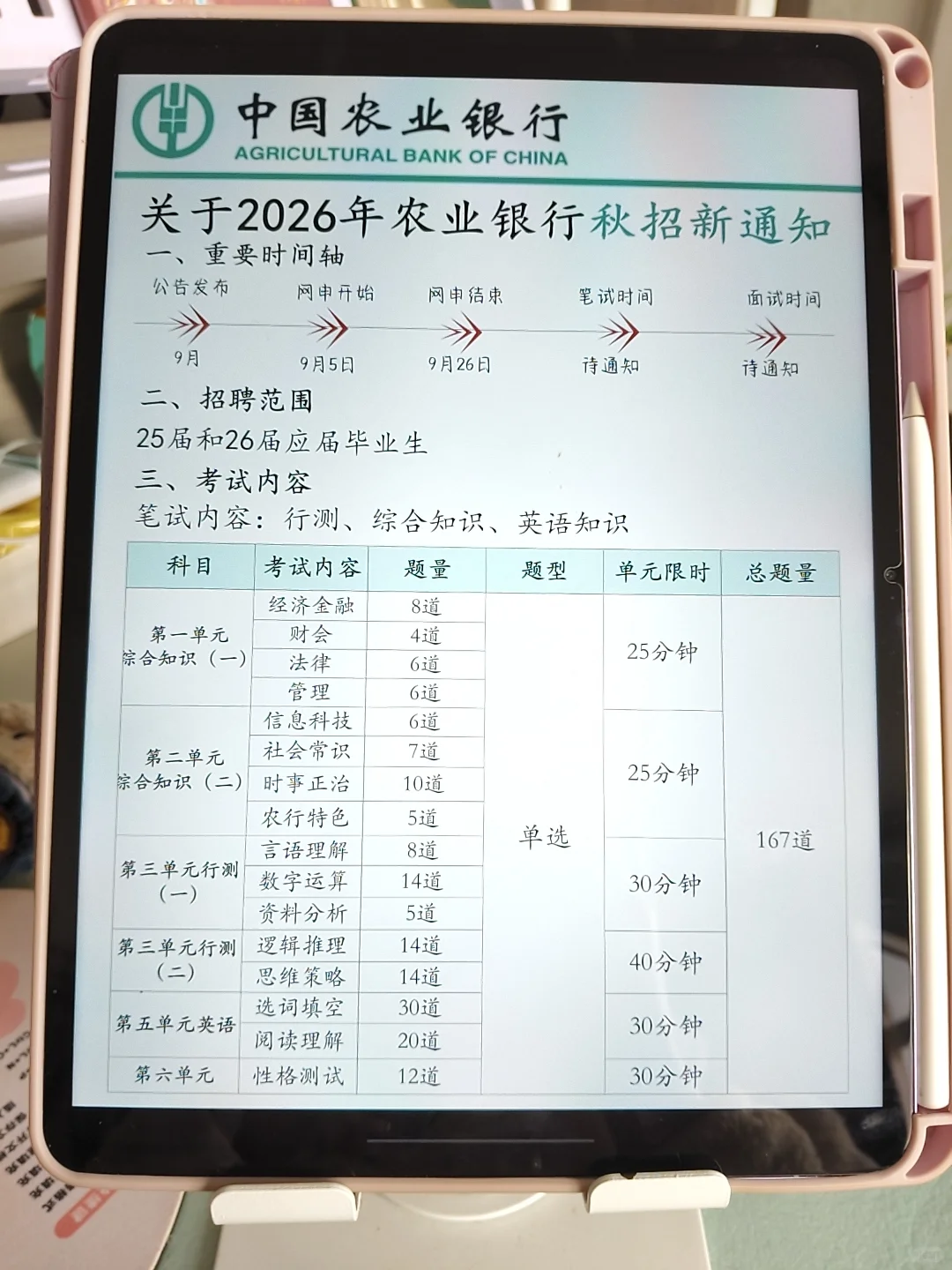 11.1农行秋招笔试通知已出，姐瞬间不急了