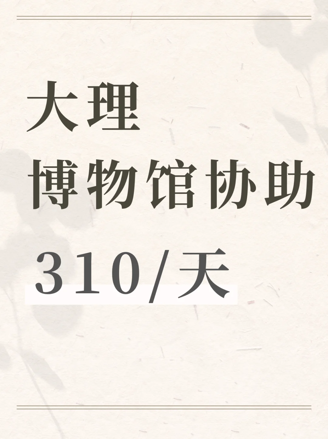 大理博物馆协助，310/天，周末可做！