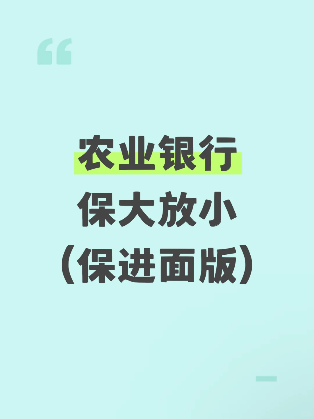 11.1中国农业银行保大放小(保进面版)