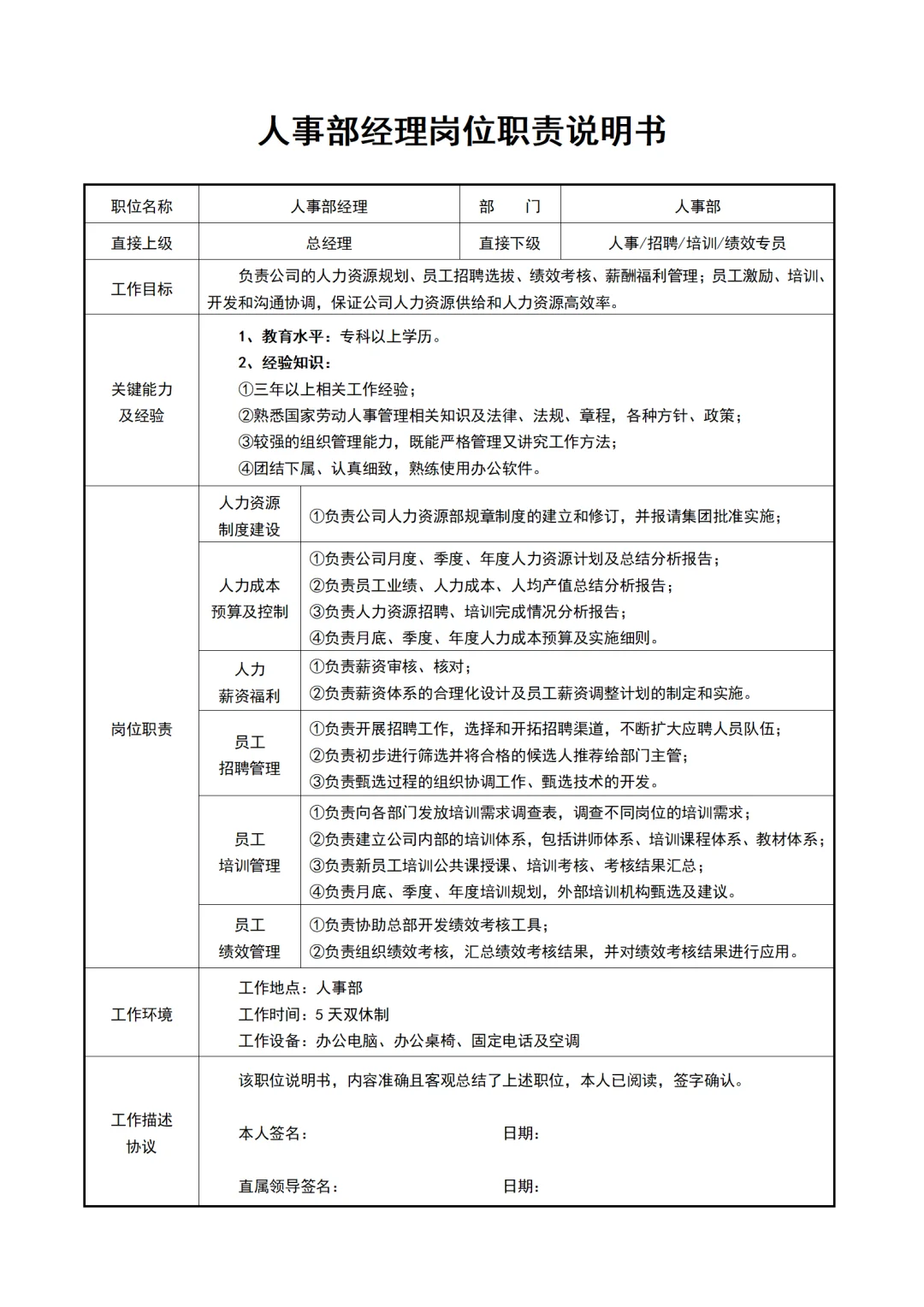 天啊‼️没见过这么细致的人事经理岗位说明书