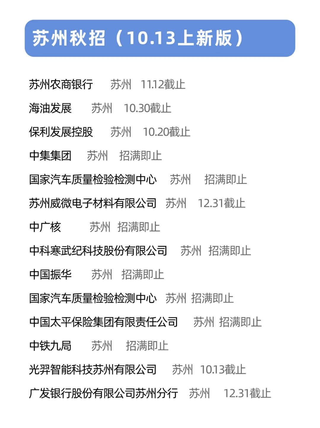 苏州秋招大开特开！还能继续捡漏