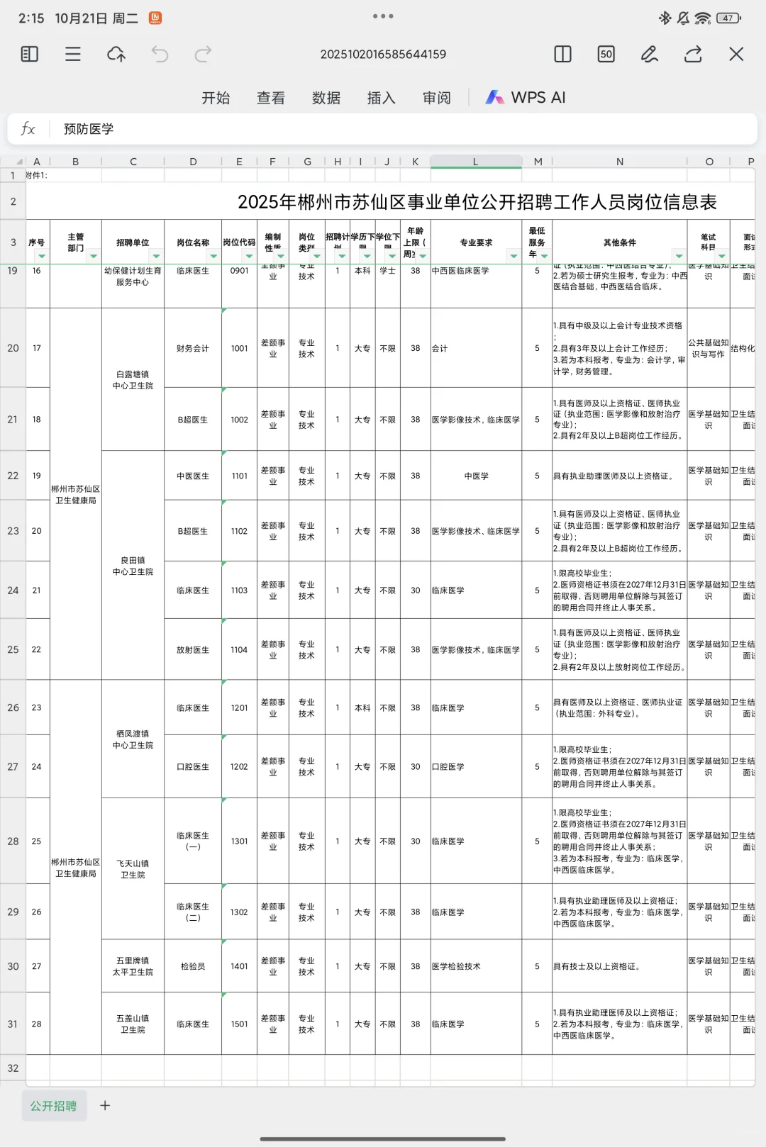 2025年郴州市苏仙区事业单位招聘38人