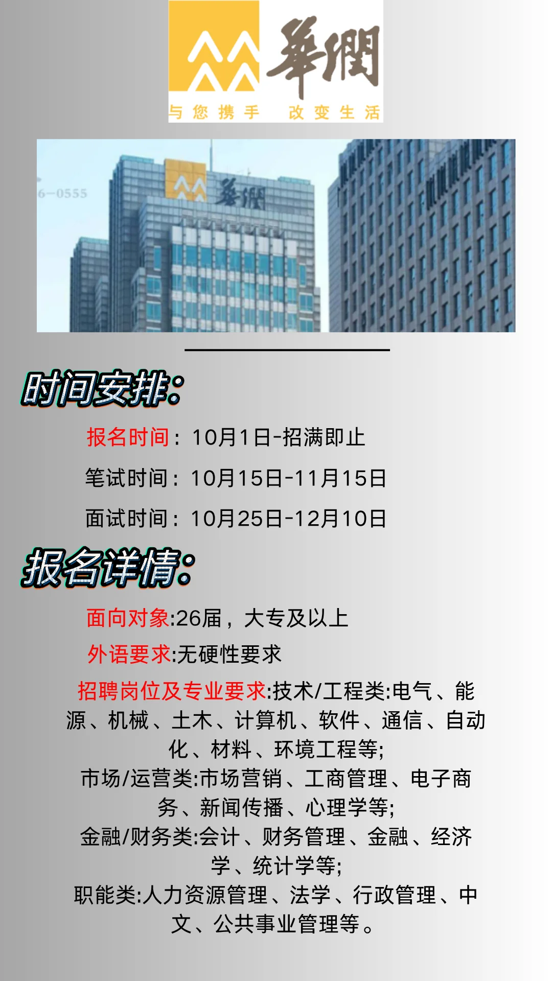 华润集团26届秋招开始