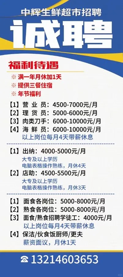 齐市哈尔【中辉生鲜超市】招聘！