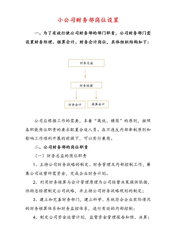今日分享：小公司财务部岗位设置（完整版）