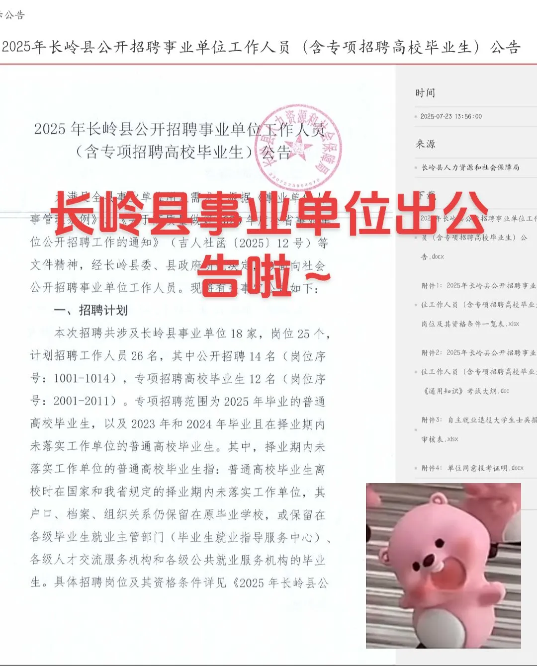 长岭县事业单位出公告啦～