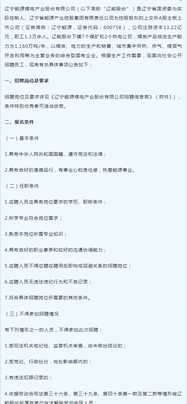 辽能股份招聘