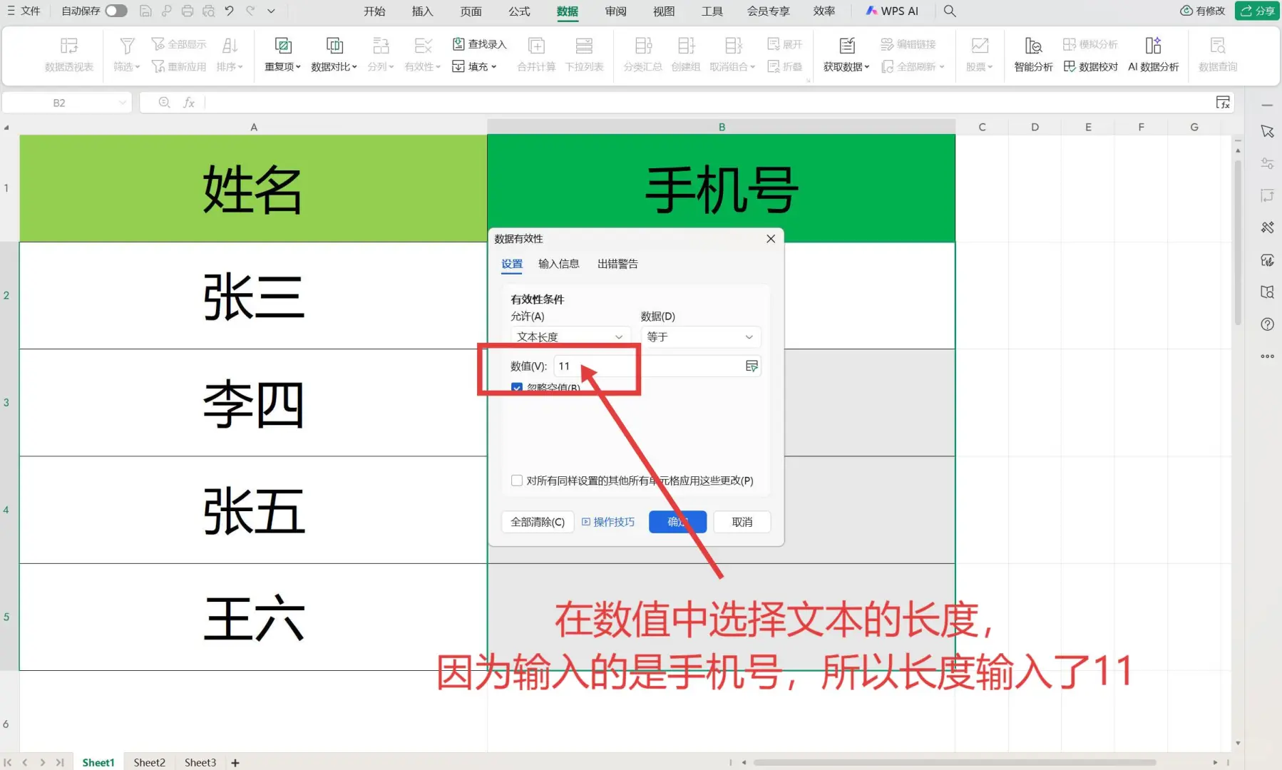 WPS表格使用技巧-设置录入条件