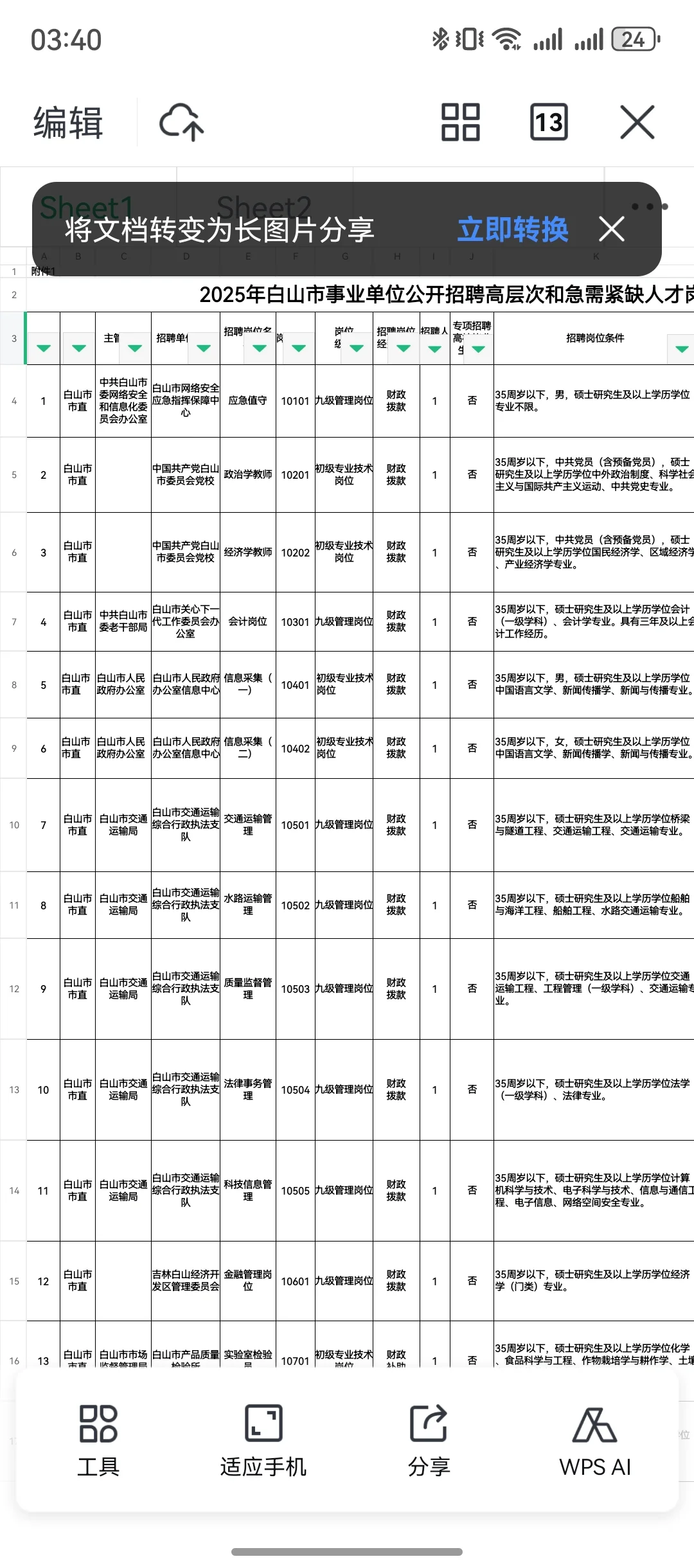 白山高层次人才招聘，免笔试直接面试