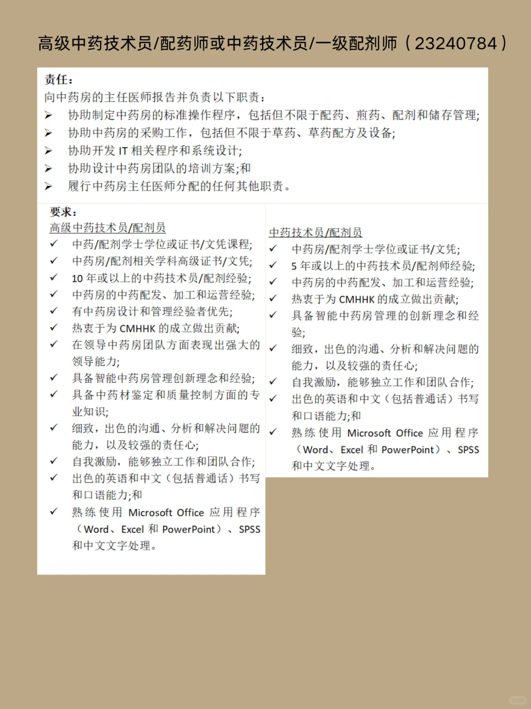 香港中医医院 中医师＆中药job 附考牌list