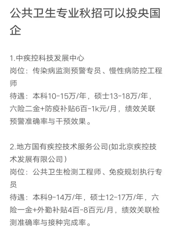 公共卫生专业秋招可以投央国企（7）