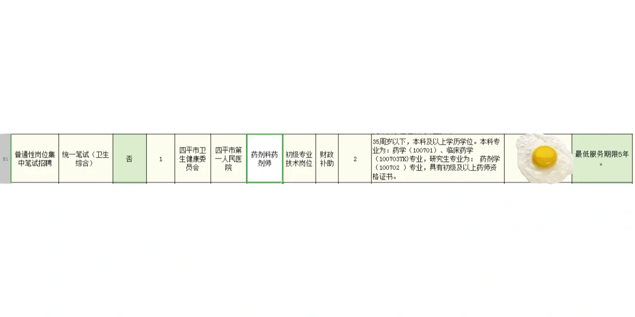 药学事业编——药学类、中药学（吉林四平）