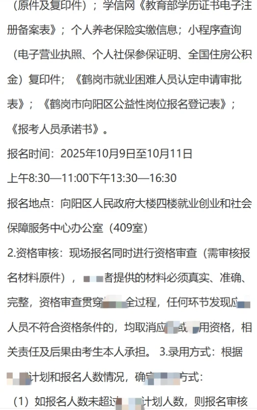 鹤岗市向阳区2025年公开招p公益性岗位人员