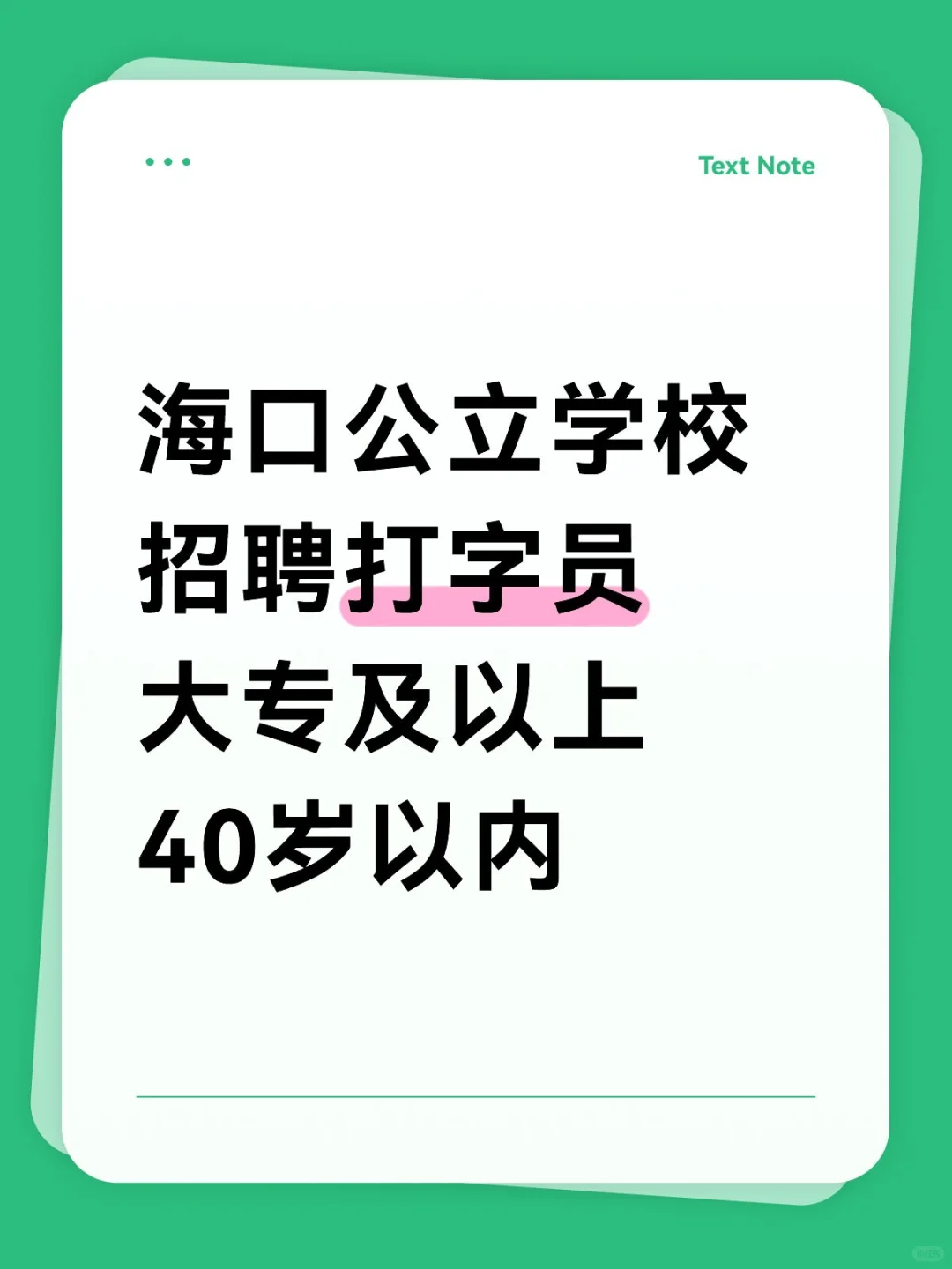 海口🏫打字员！40岁以内，大专及以上