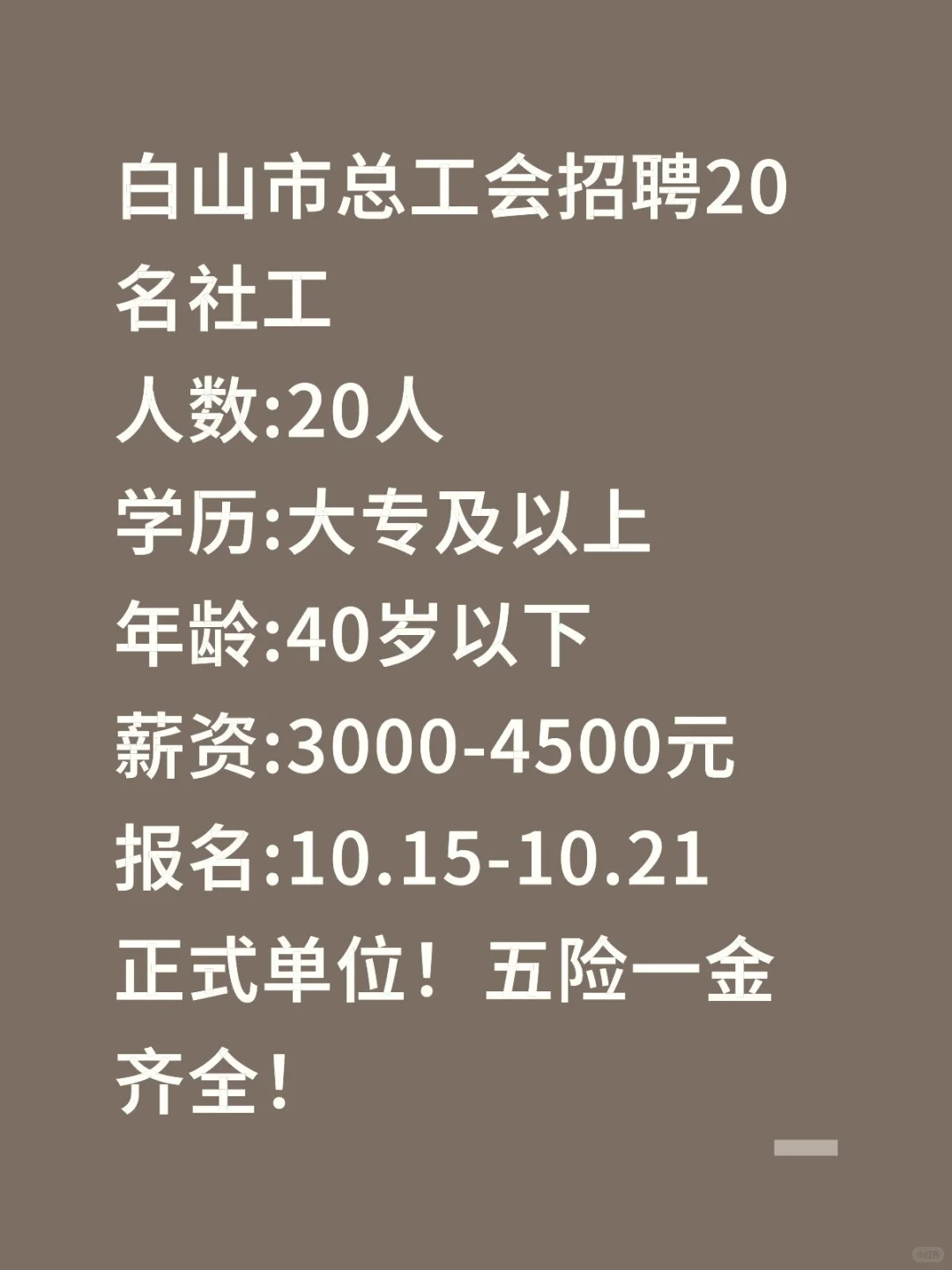 白山又招社工啦