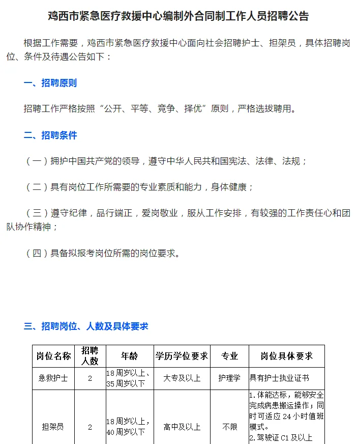 鸡西市紧急医疗救援中心招聘