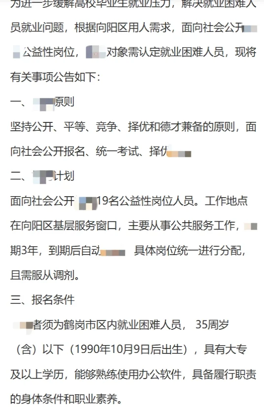 鹤岗市向阳区2025年公开招p公益性岗位人员