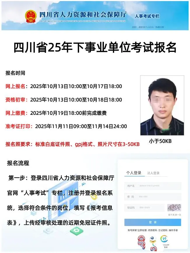 25下四川事业编报名流程和照片要求来喽！