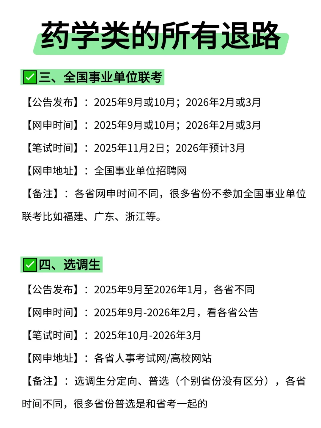 属于药学类的所有退路来啦！！