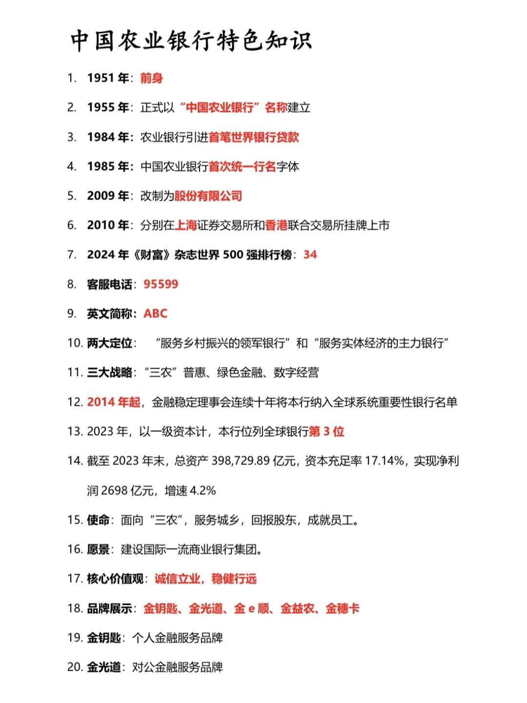 农行特色知识也包押题的！一定要看！