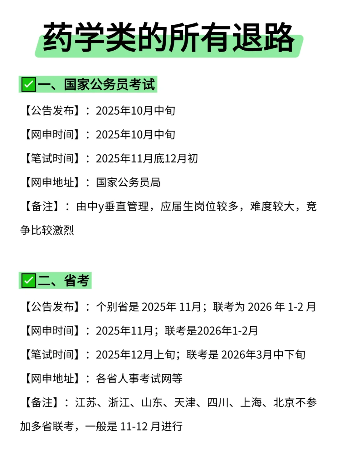 属于药学类的所有退路来啦！！