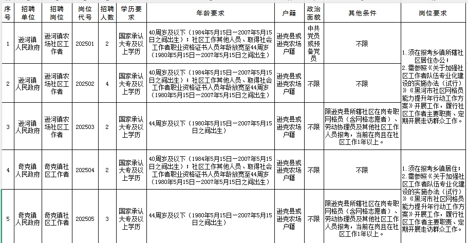 2025年黑河市逊克县公开招聘社区工作者13人