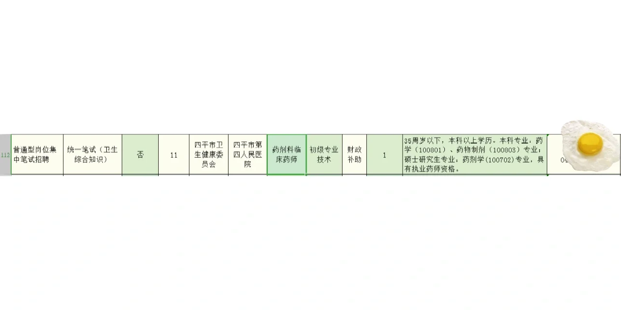 药学事业编——药学类、中药学（吉林四平）