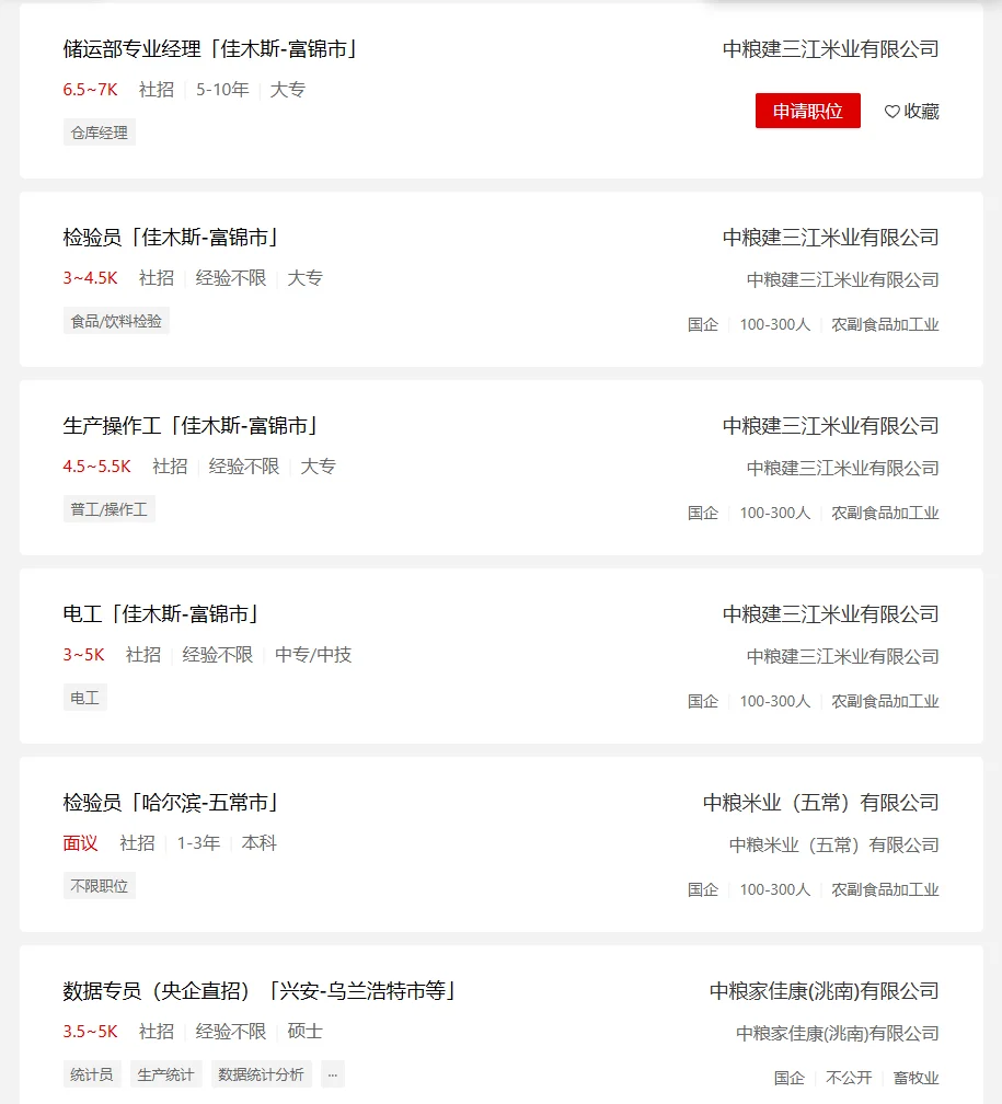 【中专起.国企】中粮米业招聘若干人