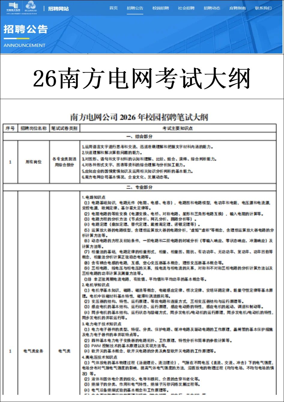 南方电网2026年校园招聘公告已出！
